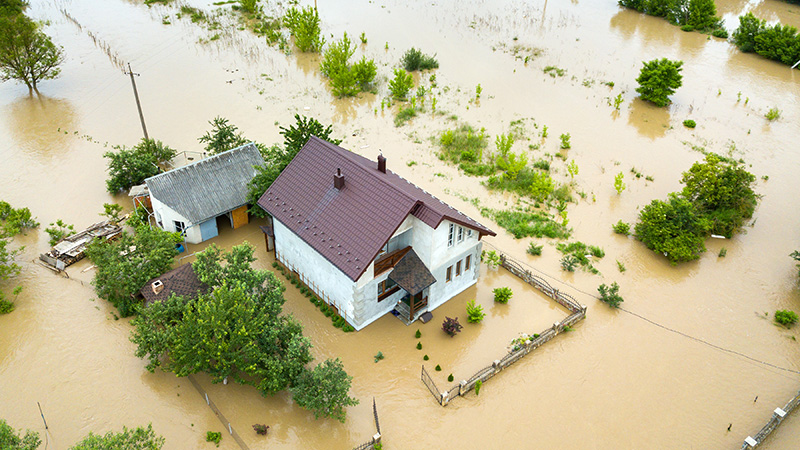 aerial view of flooded house