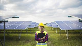 Worker in solar garden