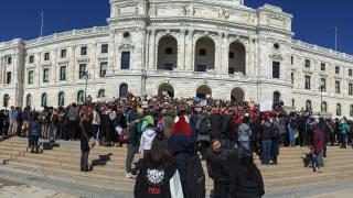 Crowd on the steps of the state Capitol