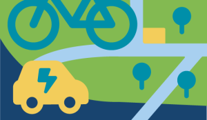 graphic icon depicting an electric vehicle and a bicycle