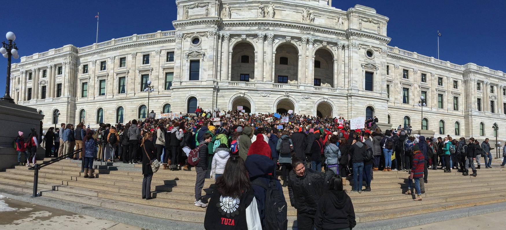 Crowd on the steps of the state Capitol